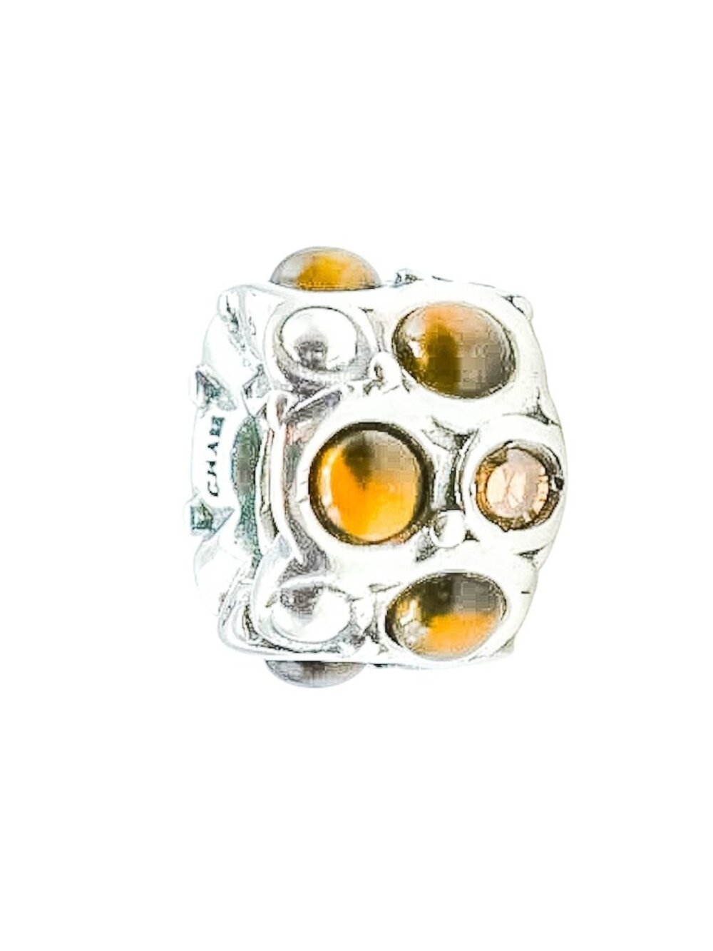 Chamilia Brown Cabochon Sterling Silver CZ Charm Bracelet Bead Brown Crystal